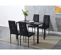 Panana Modern Elegant Design 120CM Black Glass Dining Table With Leather 4 Chairs Set