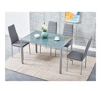 Panana Modern Gorgeous 120CM Glass Dinning Table With 4 Faux Leather Chairs Set (120cm Grey Table+4chairs)