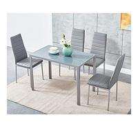 Panana Modern Gorgeous Glass Dinning Table With 4 Faux Leather Chairs Set (Grey 1, 120CM table with 4 chairs)