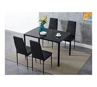 Panana Modern Rectangle 105CM Glass Dinning Table With 4 Faux Leather Chairs Set (Black table+ 4chairs Set)