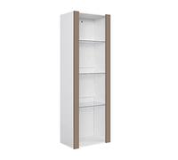 Panana Modern Tall Display Cabinet Cupboard High Gloss Fronts Storage Cupboard with RGB LED Lights Living Room Grey and White