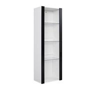 Panana Modern Tall Display Cabinet Cupboard High Gloss Fronts Storage Cupboard with RGB LED Lights Living Room Black and White