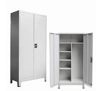Panana Office A4 Filing Cabinet 2 Doors Metal Document File Compartments Lockable Storage Shelf Cupboard Unit Light Grey, 180x90x40 cm