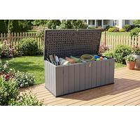 Panana Outdoor Garden Plastic Storage Utility Chest, Grey, 55.9x26.4x25 inch Lockable Lid with Hydraulic Hinges, Built-in Removable Divider