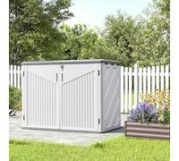 Panana Outdoor Storage Box, Large Plastic Garden Shed, White and Grey, Utility Storage Container with Hinged Lid for Tools, Equipment, Lawn Mower 51x28x38inch