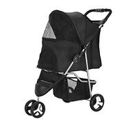 Panana Pet Stroller Dog Cat Pushchair Folding Pet Stroller Travel Cart Jogging Carrier Swivel Wheels (Black, 3 Wheels)