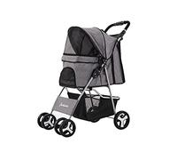 Panana Pet Stroller Dog Cat Pushchair Folding Pet Stroller Travel Cart Jogging Carrier Swivel Wheels (Grey, 4 Wheels)