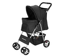 Panana Pet Stroller Dog Cat Pushchair Folding Pet Stroller Travel Cart Jogging Carrier Swivel Wheels (Black, 4 Wheels)