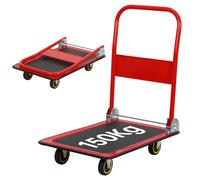 Panana Platform Truck, Foldable Trolley with 150kg Load Capacity, Push Hand Cart, Flat Bed Moving with Swivel Wheels for Loading and Storage Red