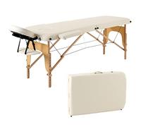 Panana Portable Mobile Folding Massage Bed Wooden Frame 2 Sections Table Tattoo SPA Couch (Beige)