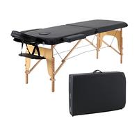 Panana Portable Mobile Folding Massage Bed Wooden Frame 2 Sections Table Tattoo SPA Couch (Black)