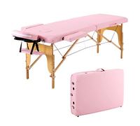 Panana Portable Mobile Folding Massage Bed Wooden Frame 2 Sections Table Tattoo SPA Couch (Pink)
