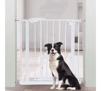 Panana Pressure Fit Safety Gate,Baby Toddler Pet Dog Gate with Cat Flap Pet Safety Gate Barrier for Doorways Hallways,Auto Close,75-82cm*H76cm(White)