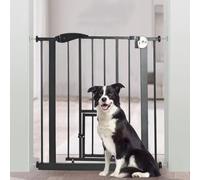 Panana Pressure Fit Safety Gate,Baby Toddler Pet Dog Gate with Cat Flap Pet Safety Gate Barrier for Doorways Hallways,Auto Close,75-82cm*H76cm(Black)