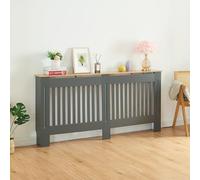 Panana Radiator Cover, Traditional Wood Grill Design MDF Wood Cabinet Radiator Covers, Grey with Wood top (XL-172cm Width)