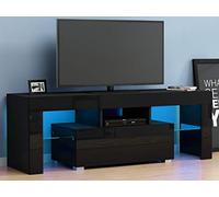 Panana RGB LED TV Stand Cabinet Unit Modern 130cm Width TV Desk with Storage Drawer for Entertainment Living Room Furniture (Black Matt Body & Black High Gloss Fronts)