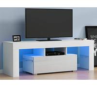 Panana RGB LED TV Unit Stand Cabinet Modern 130cm Width TV Table with Storage Drawer for Entertainment Living Room Furniture (White Matt Body & White High Gloss Fronts)