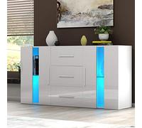 Panana Sideboard, Living Room Storage Cabinet Dinning Room Cupboard with LED Lights 2 Doors 3 Drawers (White)