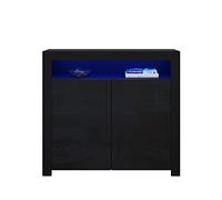 Panana Sideboard Storage Cupboard High Gloss Front Cabinet RGB Multicolor LED Lighting with 2 Doors and Shelves Black