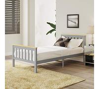Panana Single Bed Frame, Solid Wood Bed Frame 3ft White Wooden For bedroom, guest room, dorm or hotel. (Grey)