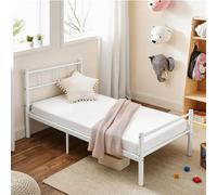 Panana Single Metal Bed Frame, 3FT Modern Design Bed Base with Strong Metal Slats, Headboard and Footboard bedroom furniture for Kids Adults (White)