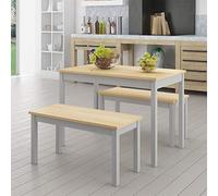 Panana Solid Pine Wooden Dining Set Table and Bench Kitchen Dining Furniture Set (Grey)