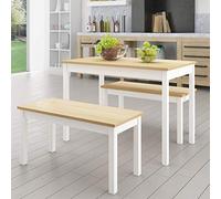 Panana Solid Pine Wooden Dining Set Table and Bench Kitchen Dining Furniture Set (White)