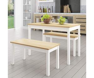 Panana Solid Pine Wooden Dining Set Table and Bench Kitchen Dining Furniture Set (White)