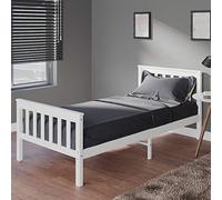 Panana Solid Wood Bed, Pine Bed Frame , Wooden, White, 3ft