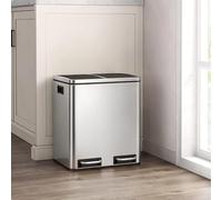 Panana Stainless SteelKitchen Waste System,Recycling Pedal Bin with Double Compartments,2x15L Double Bin for Recycling and Waste with 2Pedal (Silver, 30L)