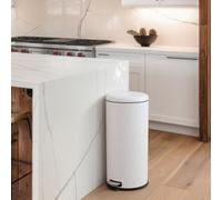 Panana Stainless SteelKitchen Waste System,Recycling Pedal Bin with Large Compartments,30L Round Bin for Recycling and Waste with Pedal (White, 30L / Round)