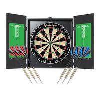 Panana Steel Tip Dartboard Cabinet Set with 6 Darts, Regulation Size Sisal Bristle Board, Green Scoreboards, Black Cabinet, Home Bar Game Room