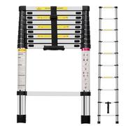 Panana Telescopic Ladder, 2.9m/ 9.5ft Stainless Steel Extension Ladders, Collapsible Portable Loft Ladder with Non-Slip Feet, Adjustable Height Step Ladder for Home and Outdoor Use