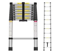 Panana Telescopic Ladder, 3.2m/ 10.5ft Stainless Steel Extension Ladder, Collapsible Portable Loft Ladder with Non-Slip Feet, Adjustable Height Step Ladder for Home Outdoor Use