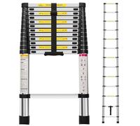 Panana Telescopic Ladder, 3.8m/ 12.5ft Stainless Steel Extension Ladders, Collapsible Portable Loft Ladder with Non-Slip Feet, Adjustable Height Step Ladder for Home and Outdoor Use