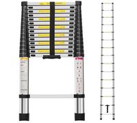 Panana Telescopic Ladder, 4.4m/ 14.4ft Stainless Steel Extension Ladder, Collapsible Portable Loft Ladder with Non-Slip Feet, Adjustable Height Step Ladder for Home Outdoor Use
