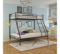 Panana Triple 3 Sleeper Metal Bunk Bed Top Single Bed Bottom Double Bed for Children Kids Bedroom (Black)