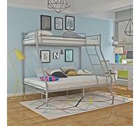 Panana Triple 3 Sleeper Metal Bunk Bed Top Single Bed Bottom Double Bed for Children Kids Bedroom (Silver)
