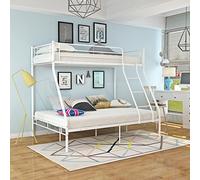 Panana Triple 3 Sleeper Metal Bunk Bed Top Single Bed Bottom Double Bed for Children Kids Bedroom (White)
