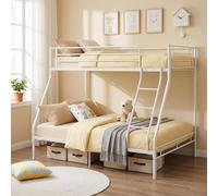 Panana Triple 3 Sleeper Metal Bunk Bed Top Single Bed Bottom Double Bed for Children Kids Bedroom (White)
