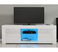 Panana TV Stand with 2 Doors, Modern LED media television entertainment Unit Cabinet, 2-Tier Open Shelf and Ample Flat Surface for Living Room, Bedroom (White1)