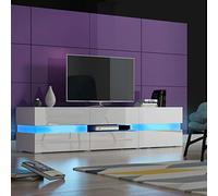 Panana TV Unit Cabinet Flow, Modern RGB LED 177CM Stand TV Unit with 2 Doors media television stands entertainment Unit (White)