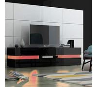 Panana TV Unit Cabinet Flow, Modern RGB LED 177CM Stand TV Unit with 2 Doors media television stands entertainment Unit (Black)