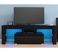 Panana TV Unit Stand 130cm TV Cabinet Black Matt and Black High Gloss Free LED Lights