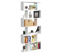 Panana White Wooden Bookcase 6 Tier Shelves Bookshelf S Shape Storage Display Shelf Room Divider Unit Chest Cupboard Cabinet Free Standing Shelving Storage Organizer Unit for Living Room (White)