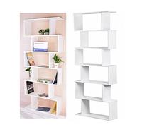 panana Wooden Bookcase 6 Tier Bookshelf Cube Tall Display Shelf Free Standing S Shape Design Storage Rack for Office Living Room White