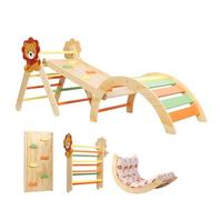 Panana Wooden Climbing Frame for Toddlers,Foldable Climbing Frame with Soft Cushion,Montessori Indoor Play Jungle Gym for Kids 166 x 49 x 69cm (Lion)