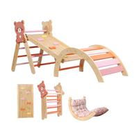 Panana Wooden Climbing Frame for Toddlers,Foldable Climbing Frame with Soft Cushion,Montessori Indoor Play Jungle Gym for Kids 166 x 49 x 69cm (Bear)