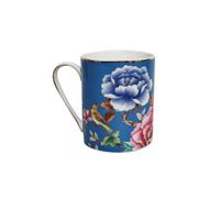 PANAOAHU 13.5oz Bone China Coffee Tea Mug, Floral & Bird Pattern Ceramic Cup with Gold Trim, Elegant Mug Gift with Handle for Women, Vintage Coffee Mug for Home, Office & Daily Use (Blue)