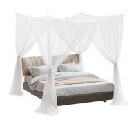 Panarciss 4 Corner Mosquito Net for Bed, White Canopy Bed Curtains for Full Queen King Size Bed, Elegant Bed Canopy for Patio Indoor Outdoor, Screen Netting Canopy Curtains 87X79X98